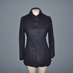036 ANNE KLEIN Vintage 70's Navy Blue Wool Button Up Jacket sz S Women's